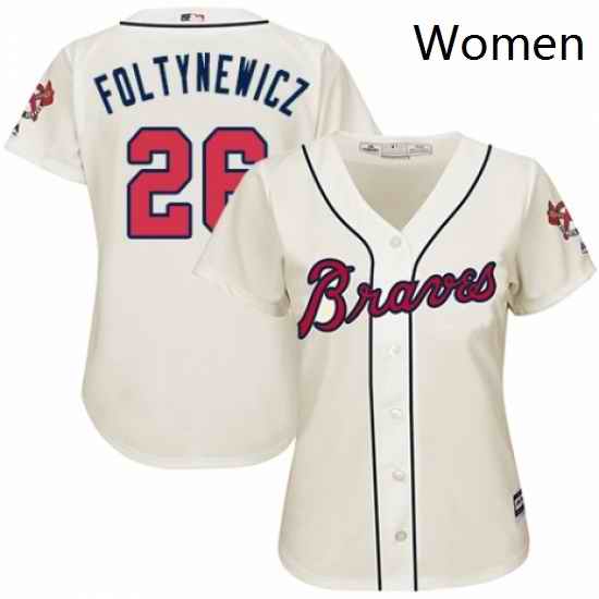 Womens Majestic Atlanta Braves 26 Mike Foltynewicz Replica Cream Alternate 2 Cool Base MLB Jersey